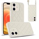 For iPhone 12 Rhombic Texture Phone Case with Dual Lanyard(White) - 1