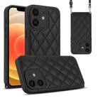 For iPhone 12 Rhombic Texture Phone Case with Dual Lanyard(Black) - 1