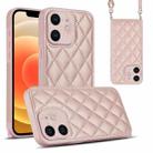 For iPhone 12 Rhombic Texture Phone Case with Dual Lanyard(Rose Gold) - 1