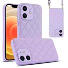 For iPhone 12 Rhombic Texture Phone Case with Dual Lanyard(Purple) - 1