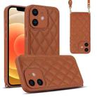 For iPhone 12 Rhombic Texture Phone Case with Dual Lanyard(Brown) - 1