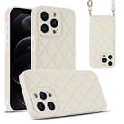 For iPhone 12 Pro Rhombic Texture Phone Case with Dual Lanyard(White) - 1