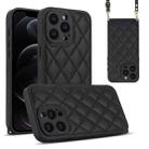 For iPhone 12 Pro Rhombic Texture Phone Case with Dual Lanyard(Black) - 1