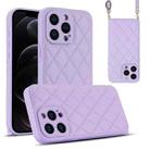 For iPhone 12 Pro Rhombic Texture Phone Case with Dual Lanyard(Purple) - 1
