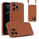 For iPhone 12 Pro Rhombic Texture Phone Case with Dual Lanyard(Brown) - 1