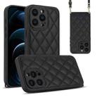 For iPhone 12 Pro Max Rhombic Texture Phone Case with Dual Lanyard(Black) - 1