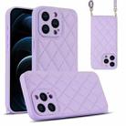 For iPhone 12 Pro Max Rhombic Texture Phone Case with Dual Lanyard(Purple) - 1