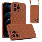 For iPhone 12 Pro Max Rhombic Texture Phone Case with Dual Lanyard(Brown) - 1