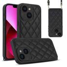 For iPhone 13 Rhombic Texture Phone Case with Dual Lanyard(Black) - 1