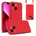 For iPhone 13 Rhombic Texture Phone Case with Dual Lanyard(Red) - 1