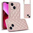 For iPhone 13 Rhombic Texture Phone Case with Dual Lanyard(Rose Gold) - 1