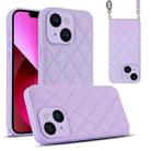 For iPhone 13 Rhombic Texture Phone Case with Dual Lanyard(Purple) - 1