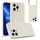 For iPhone 13 Pro Rhombic Texture Phone Case with Dual Lanyard(White) - 1