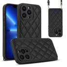 For iPhone 13 Pro Rhombic Texture Phone Case with Dual Lanyard(Black) - 1