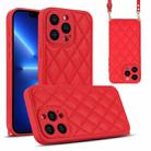 For iPhone 13 Pro Rhombic Texture Phone Case with Dual Lanyard(Red) - 1