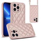 For iPhone 13 Pro Rhombic Texture Phone Case with Dual Lanyard(Rose Gold) - 1