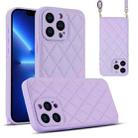 For iPhone 13 Pro Rhombic Texture Phone Case with Dual Lanyard(Purple) - 1