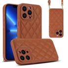 For iPhone 13 Pro Rhombic Texture Phone Case with Dual Lanyard(Brown) - 1