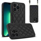 For iPhone 13 Pro Max Rhombic Texture Phone Case with Dual Lanyard(Black) - 1
