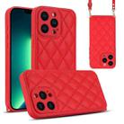 For iPhone 13 Pro Max Rhombic Texture Phone Case with Dual Lanyard(Red) - 1