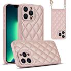 For iPhone 13 Pro Max Rhombic Texture Phone Case with Dual Lanyard(Rose Gold) - 1