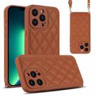 For iPhone 13 Pro Max Rhombic Texture Phone Case with Dual Lanyard(Brown) - 1