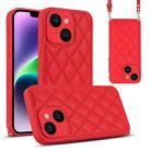 For iPhone 14 Rhombic Texture Phone Case with Dual Lanyard(Red) - 1