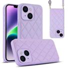 For iPhone 14 Plus Rhombic Texture Phone Case with Dual Lanyard(Purple) - 1