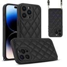 For iPhone 14 Pro Rhombic Texture Phone Case with Dual Lanyard(Black) - 1