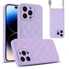 For iPhone 14 Pro Rhombic Texture Phone Case with Dual Lanyard(Purple) - 1