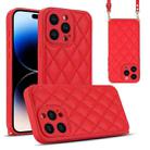 For iPhone 14 Pro Max Rhombic Texture Phone Case with Dual Lanyard(Red) - 1