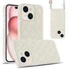 For iPhone 15 Rhombic Texture Phone Case with Dual Lanyard(White) - 1
