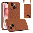 For iPhone 15 Rhombic Texture Phone Case with Dual Lanyard(Brown) - 1