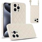 For iPhone 15 Pro Rhombic Texture Phone Case with Dual Lanyard(White) - 1