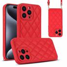 For iPhone 15 Pro Rhombic Texture Phone Case with Dual Lanyard(Red) - 1