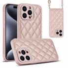 For iPhone 15 Pro Rhombic Texture Phone Case with Dual Lanyard(Rose Gold) - 1