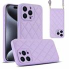 For iPhone 15 Pro Rhombic Texture Phone Case with Dual Lanyard(Purple) - 1