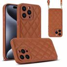 For iPhone 15 Pro Rhombic Texture Phone Case with Dual Lanyard(Brown) - 1