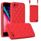 For iPhone SE 2022 / SE 2020 Rhombic Texture Phone Case with Dual Lanyard(Red) - 1