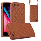 For iPhone SE 2022 / SE 2020 Rhombic Texture Phone Case with Dual Lanyard(Brown) - 1