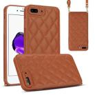 For iPhone 8 Plus / 7 Plus Rhombic Texture Phone Case with Dual Lanyard(Brown) - 1