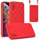 For iPhone XS / X Rhombic Texture Phone Case with Dual Lanyard(Red) - 1