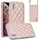 For iPhone XS / X Rhombic Texture Phone Case with Dual Lanyard(Rose Gold) - 1