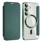 For Samsung Galaxy S24 5G MagSafe Magnetic RFID Anti-theft Leather Phone Case(Dark Green) - 1