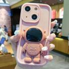 For iPhone 14 Plus Astronaut 3D Relief Holder TPU + PC Full Coverage Phone Case(Pink) - 1