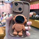 For iPhone 14 Plus Astronaut 3D Relief Holder TPU + PC Full Coverage Phone Case(Brown) - 1