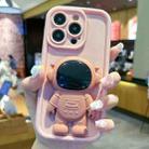 For iPhone 14 Pro Max Astronaut 3D Relief Holder TPU + PC Full Coverage Phone Case(Pink) - 1