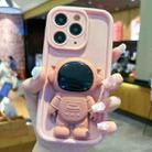 For iPhone 11 Pro Max Astronaut 3D Relief Holder TPU + PC Full Coverage Phone Case(Pink) - 1