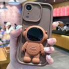 For iPhone XR Astronaut 3D Relief Holder TPU + PC Full Coverage Phone Case(Brown) - 1