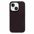 For iPhone 14 Plus Electroplated Metal Lens Frame Design MagSafe Silicone Phone Case(Dark Coffee) - 1